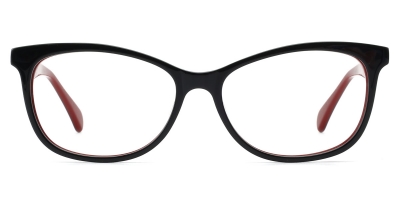 Vkyee prescription oval unisex eyeglasses in acetate material, front color black red.