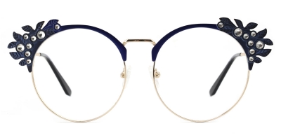 Vkyee prescription round female eyeglasses in other materials ,front color blue . 