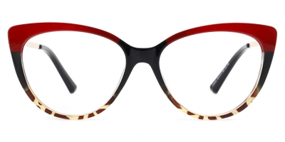 Vkyee prescription oval women eyeglasses in mixed materials, front color red.