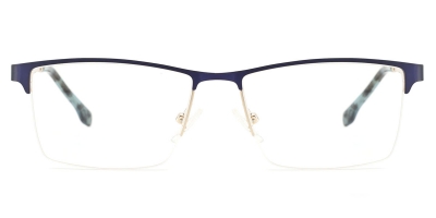Vkyee prescription rectangle men eyeglasses in metal material, front color blue.