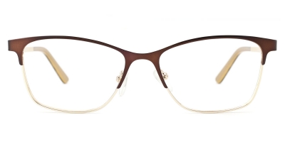 Vkyee prescription oval women eyeglasses in metal material, front color brown.