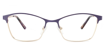 Vkyee prescription women eyeglasses in rectangle shape made by metal material, front color purple.