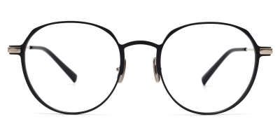 Vkyee prescription round men eyeglasses in titanium material, front color black silver