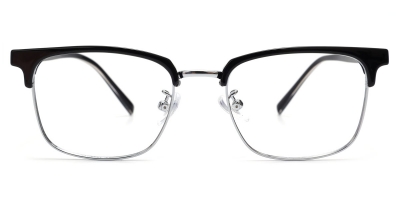 Vkyee prescription optical eyeglasses male square mixed materials frame, front color silver