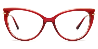 Vkyee prescription oval women eyeglasses in plastic materials, front color red.