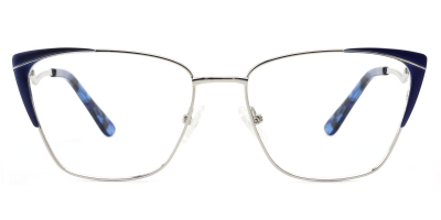 Vkyee prescription cat-eye women eyeglasses in metal material, front color blue.