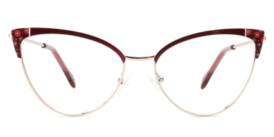 Vkyee prescription oval women eyeglasses in metal materials, front color red.