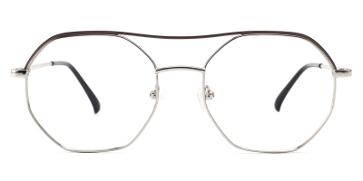 Vkyee prescription geometric shaped unisex eyeglasses in other metal material, front color brown. .