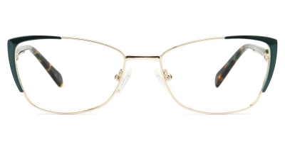 Vkyee prescription oval/cat-eye women eyeglasses in metal material, front color green