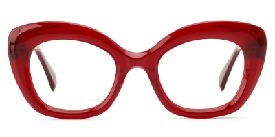 Vkyee prescription oval women eyeglasses in acetate material, front color red.