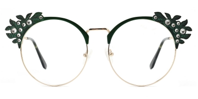 Vkyee prescription round female eyeglasses in other materials ,front color green .