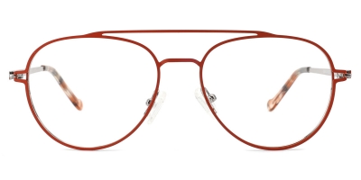 Vkyee prescription unisex eyeglasses oval in shape with metal material, front color orange.
