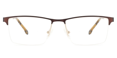 Vkyee prescription rectangle men eyeglasses in metal material, front color brown