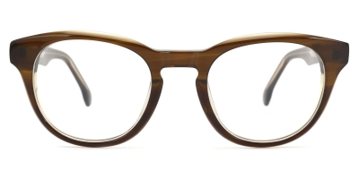 Vkyee prescription unisex eyeglasses in round shape made by mixed material, front color brown.