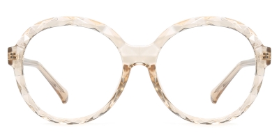 Vkyee prescription round female eyeglasses in TR90 material, front color champagne.