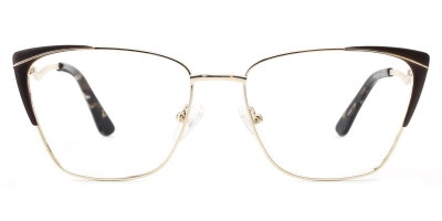 Vkyee prescription cat-eye women eyeglasses in metal material, front color brown.