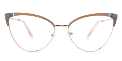 Vkyee prescription oval women eyeglasses in metal materials, front color pink.
