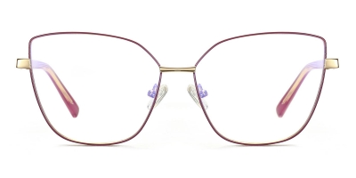Vkyee prescription optical eyeglasses female square metal two-tone frame,front color rosy