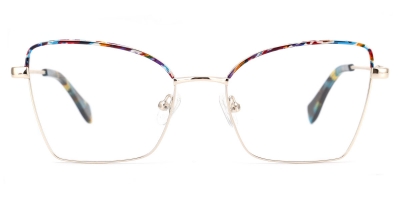 Vkyee prescription women eyeglasses square in shape with metal material, front color blue/gold