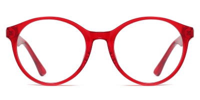Vkyee prescription round female eyeglasses in TR90 material, front color red.