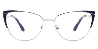 Vkyee prescription cat-eye women eyeglasses in metal material, front color blue.
