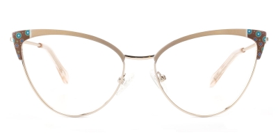 Vkyee prescription oval women eyeglasses in metal materials, front color beige.