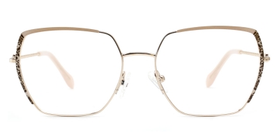 Vkyee prescription square women eyeglasses in metal materials, front color beige.