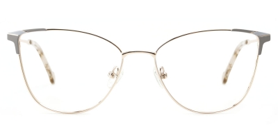 Vkyee prescription women eyeglasses square in shape with metal material, front color gray/gold.