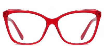 Vkyee prescription square female eyeglasses in acetate material, front color red.