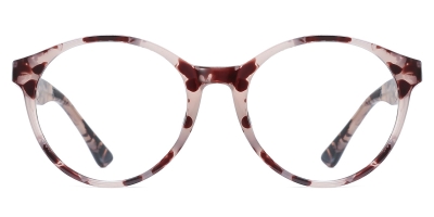 Vkyee prescription round female eyeglasses in TR90 material, front color flower.