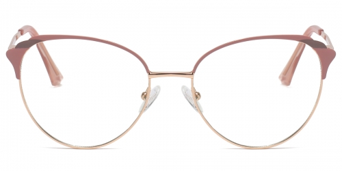 Vkyee prescription optical eyeglasses female oval metal frame,front color pink