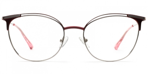 Vkyee prescription optical eyeglasses female round stainless steel,front color red