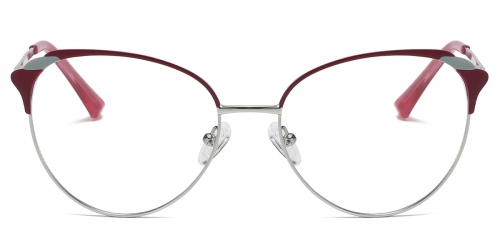 Vkyee prescription optical eyeglasses female oval metal frame,front color red