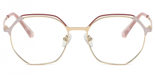 Vkyee prescription optical eyeglasses female round metal frame,front color pink