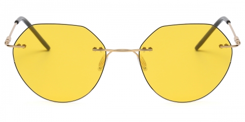 Vkyee prescription round men sunglasses in metal materials, front color gold-yellow
