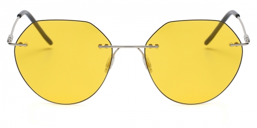 Vkyee prescription round men sunglasses in metal materials, front color silver-yellow