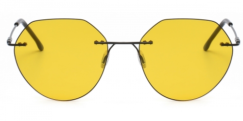 Vkyee prescription round men sunglasses in metal materials, front color black-yellow