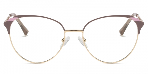 Vkyee prescription optical eyeglasses female oval metal frame,front color brown