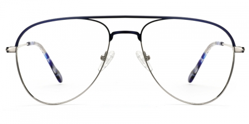 Vkyee prescription optical eyeglasses unisex oval pilot metal frame,front color blue with silver