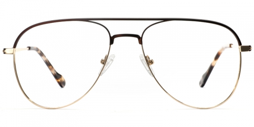Vkyee prescription optical eyeglasses unisex oval pilot metal frame,front color brown with gold