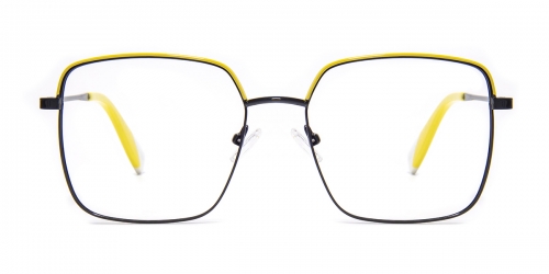 Vkyee prescription square women eyeglasses in mixed materials, front color yellow.