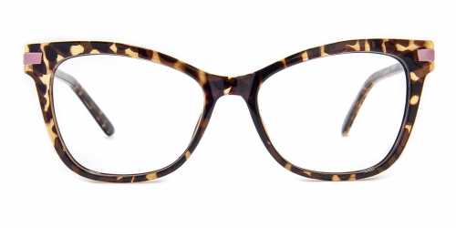 Vkyee prescription cat-eye women eyeglasses in mixed materials, front color tortoise-pink.