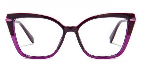 Vkyee prescription cat-eye women eyeglasses in mixed materials, front color purple.
