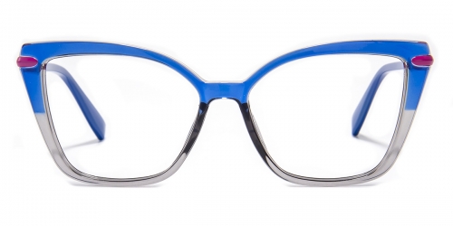Vkyee prescription cat-eye women eyeglasses in mixed materials, front color blue.