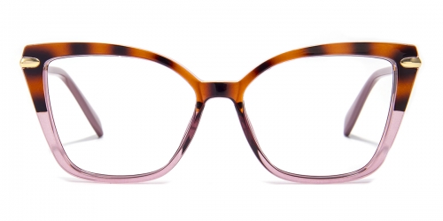 Vkyee prescription cat-eye women eyeglasses in mixed materials, front color tortoise-pink