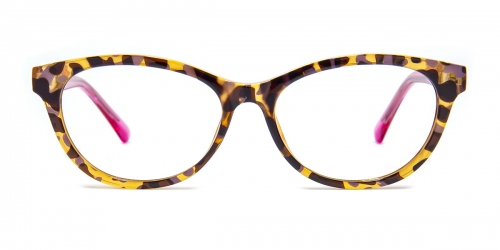 Vkyee prescription oval women eyeglasses in mixed materials, front color tortoise.