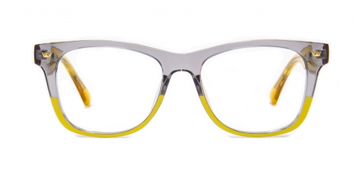 Vkyee prescription square women eyeglasses in mixed materials, front color yellow-grey.
