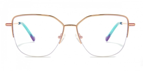 Vkyee prescription square women eyeglasses in mixed materials, front color rose-gold.