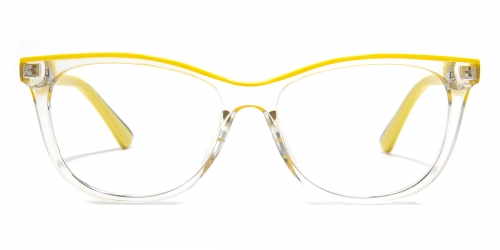 Vkyee prescription oval women eyeglasses in acetate materials, front color yellow-transparent.