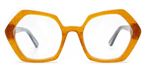 Vkyee prescription unisex eyeglasses in geometric shape made by acetate material, front color orange-blue